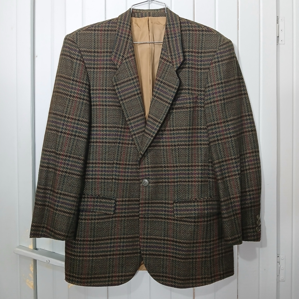 Vintage Cacharel Medium Wool Blend Plaid Men's Blazer